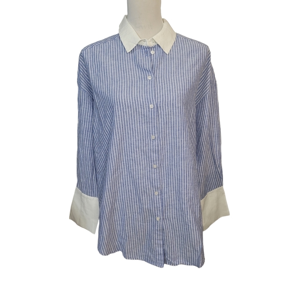 Vero Moda Lenora long sleeved shirt blue and white striped size small